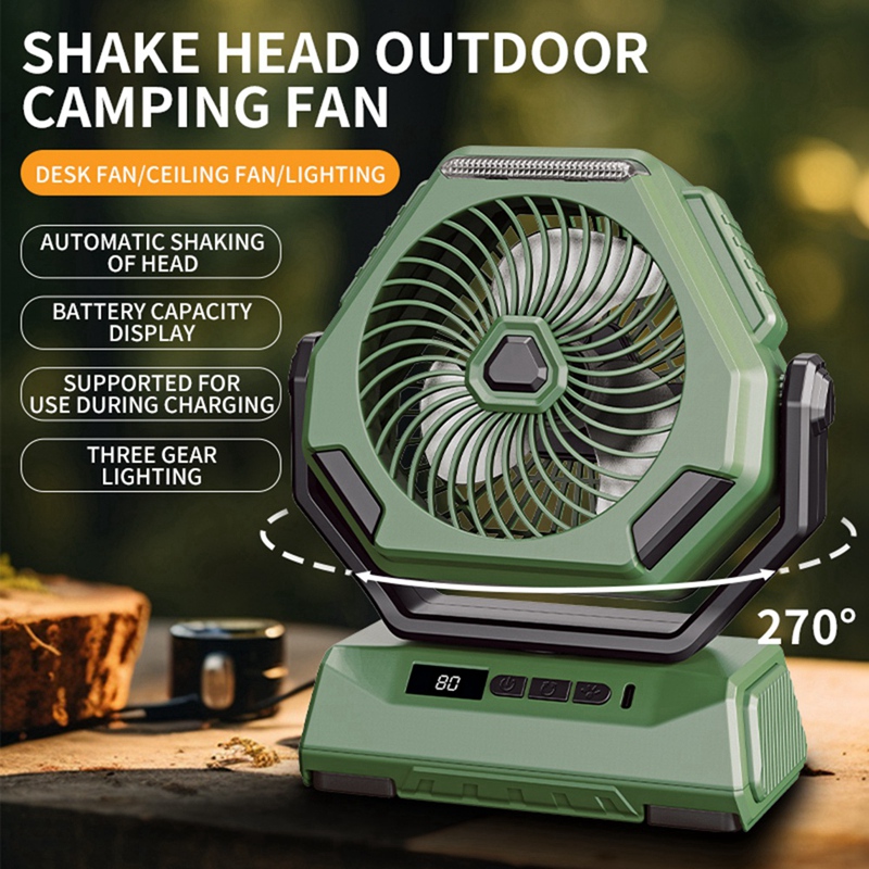 Outdoor Camping Fan 6000Mah Rechargeable Ceiling Oscillating Fan Portable Air Conditioner Air Cooler With Lighting Durable -B