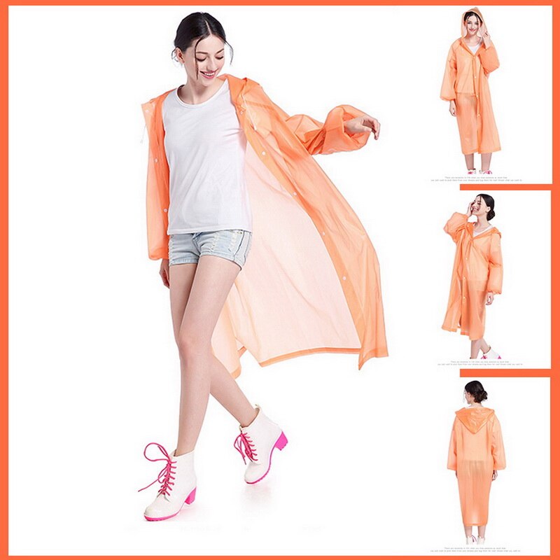 EVA Women Man Raincoat Thickened Waterproof Rain Poncho Coat Adult Clear Transparent Camping Hoodie Rainwear Suit: Oranje