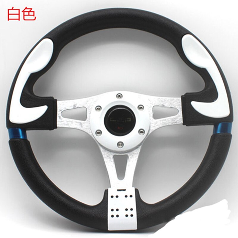 universal PVC Leather Steering Wheel 320mm 13inch racing steering wheel Aluminum for Drift Sport Steering Wheels and horn: White