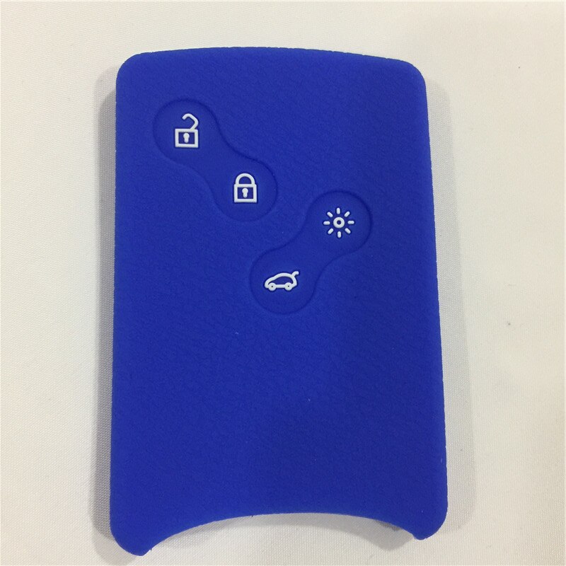 Silicone rubber car key cover case for Renault Clio Logan Megane 2 3 Koleos scenic card 4 button remote key: blue
