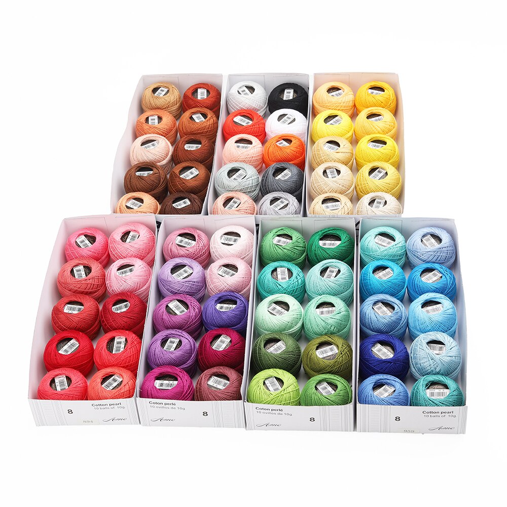 Hilo de ganchillo de algodón perlado tamaño 8 10 gramos grapa larga mercerizada doble algodón egipcio 70 colores 10 bolas caja 87 yardas