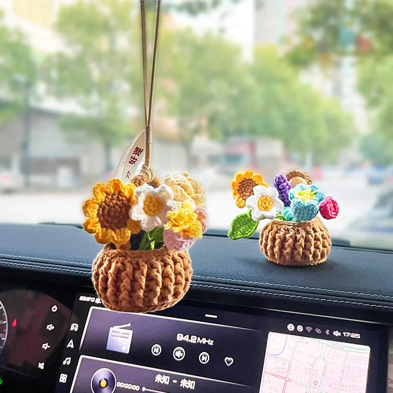 Auto Bloem Gehaakte Hangende Mand Creatieve Auto Spiegel Opknoping Accessoires Home Decor