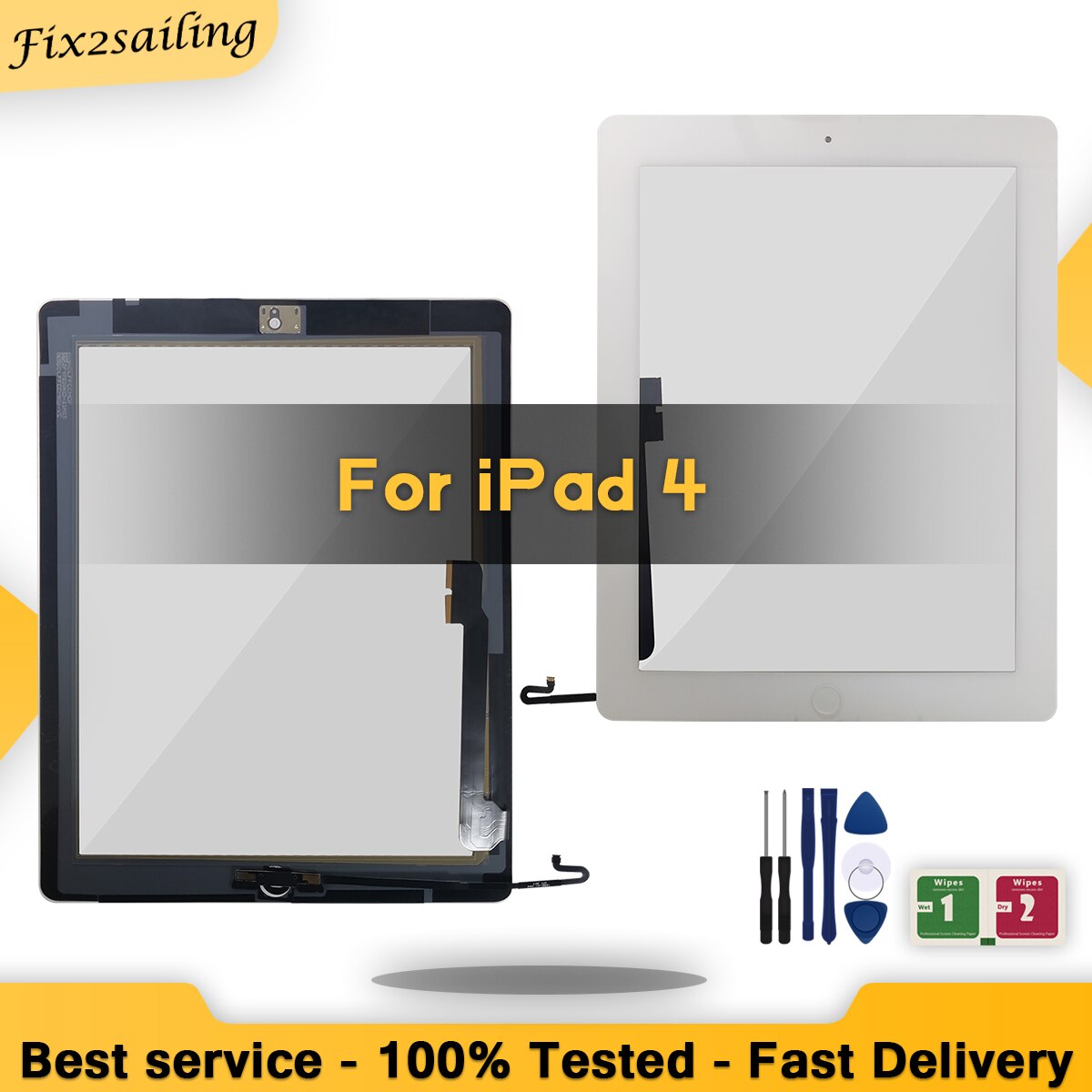 Pantalla táctil para iPad 4 A1458 A1459 A1460, pantalla táctil con/sin botón, reemplazo de Panel táctil, herramientas y adhesivo