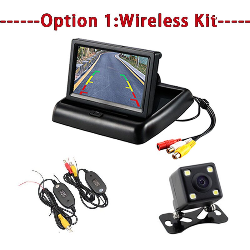 Koorinwoo bil-styling trådløs 4.3 hd sammenklappelig bil bagfra monitor bakvendt display med backup bagfra kamera til køretøj: Mulighed 1