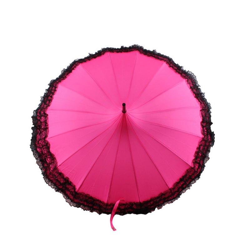 Princess Lace Pagoda Umbrellas For Straight Bar Semi Automatic Long Handle Hook Rain Gear Lady Sunshade Unbrellas Women Parasol