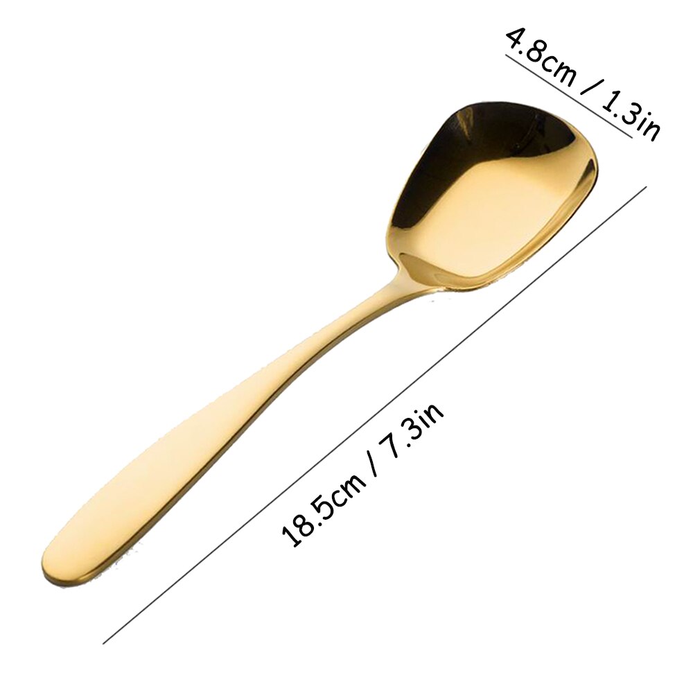Cucharas cuadradas de acero inoxidable para sopa, cucharas planas con mango largo para cena, cucharas grandes, cucharas de postre, suministros de cocina ecológicos