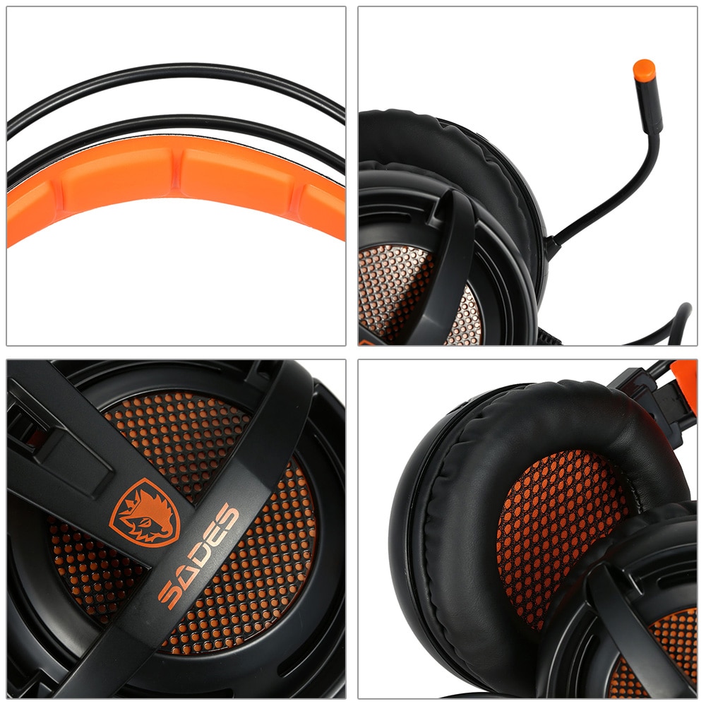 SADES A6 7.1 Stereo headphones 2.2m USB Cable Gaming headset with Mic Voice Control for Laptop Computer