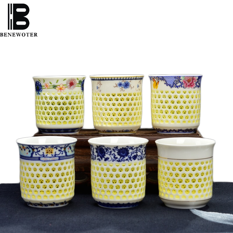 2PCS/Lot Crystal Hollow Teacup Honeycomb Teaware Blue and White Porcelain Ceramic Tea Cup Kung Fu Tea Set Kung Fu Tea Set