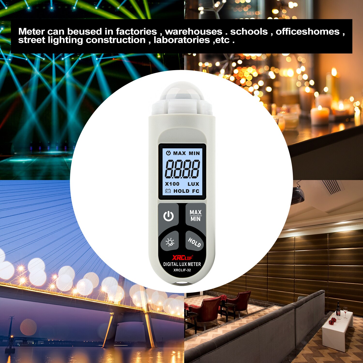 XRCLIF Digital Lux Meter 0.1-200,000 Lux Digital LCD Pocket Light Meter Lux/FC Measure Tester illuminometer Sensor Photometer