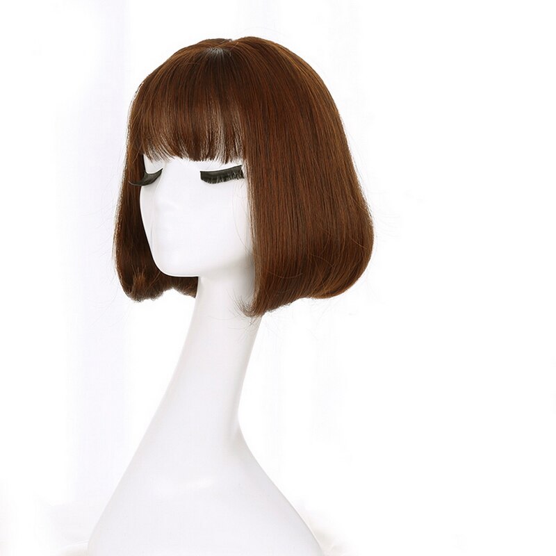 Yiyaobess-perruque synthétique style carré court | Perruque grise brune noire rotin lin grise avec frange Air coréenne de 12 pouces pour femmes