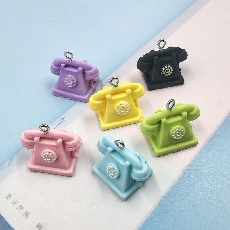 10pcs Cartoon Colorful 3D Phone Resin Charms For Earring Keychain Pendant Accessory DIY Flatback Crafts Jewelry Making C870: with hook mix send