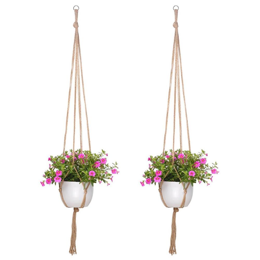 2pcs Hanging Basket Handmade Flower Pot Holder Wall Decoration Patio Knitted Rope Garden DIY Craft Plant Hanger Indoor Decor CD