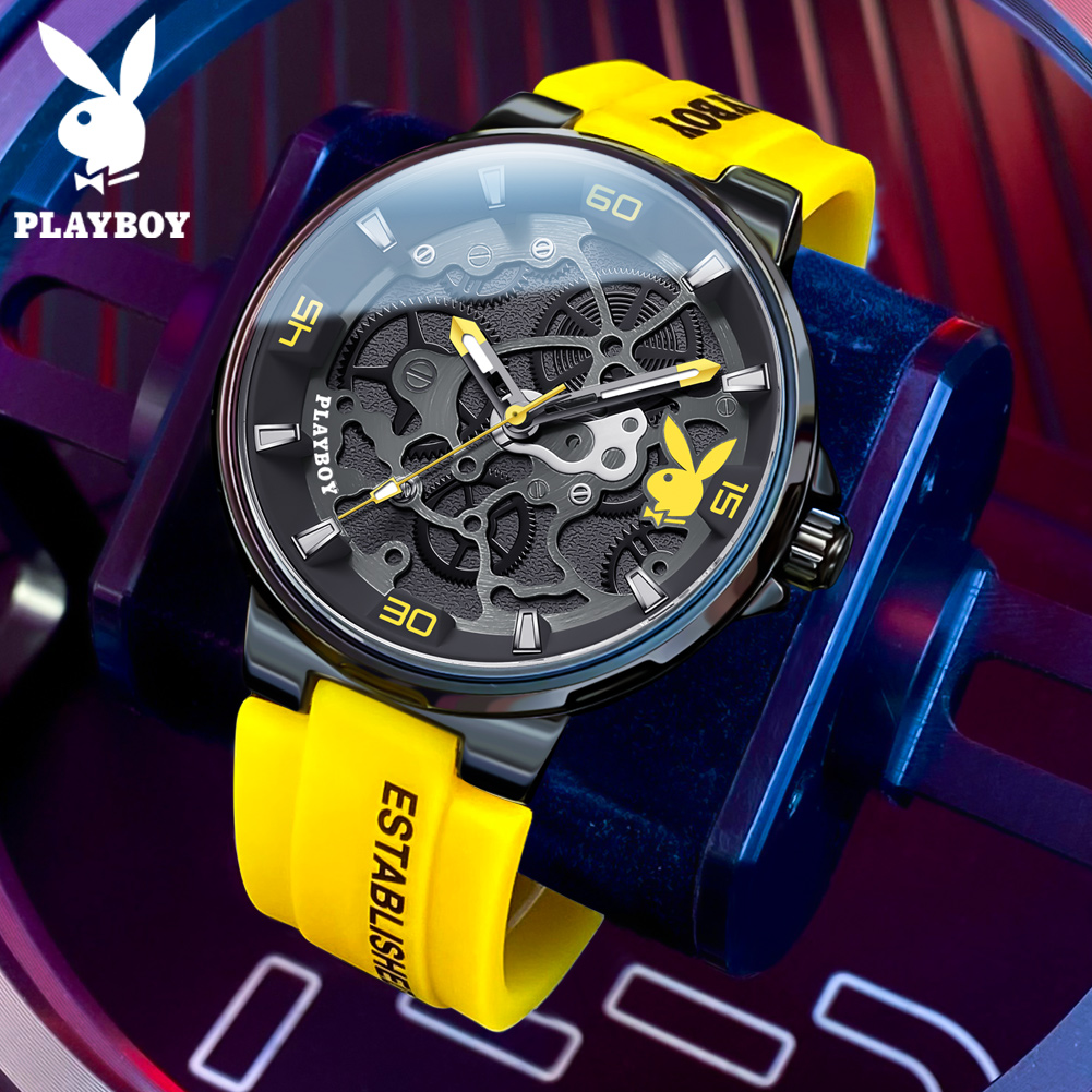 PLAYBOY, relojes clásicos originales de para hombre, relojes luminosos de lujo con correa de silicona resistente al agua para hombre
