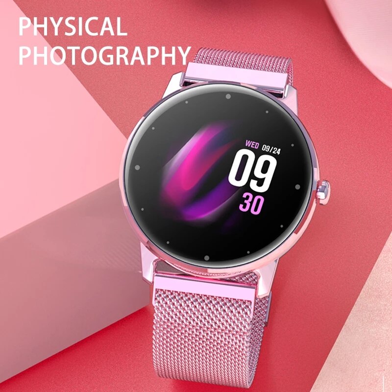 Ladies Smart Watch IP68 Waterproof Fitness Tracker Heart Rate Monitor Full Screen Male Smart Watch Compatible with Android IOS