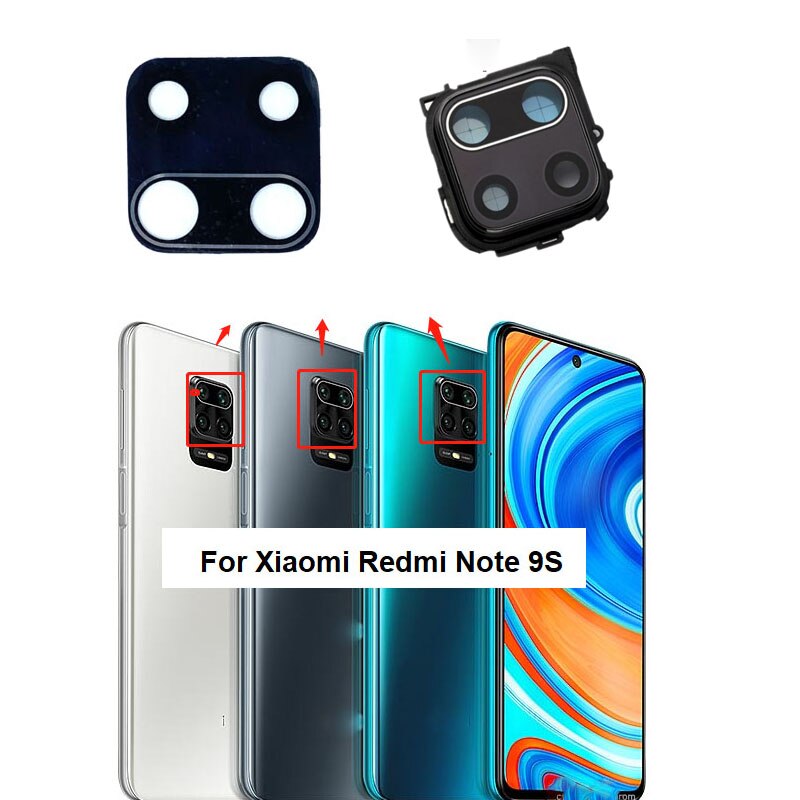 Lentille de caméra arrière pour Xiaomi Redmi Note 9 PRO 9S, verre de caméra arrière avec cadre, autocollant adhésif