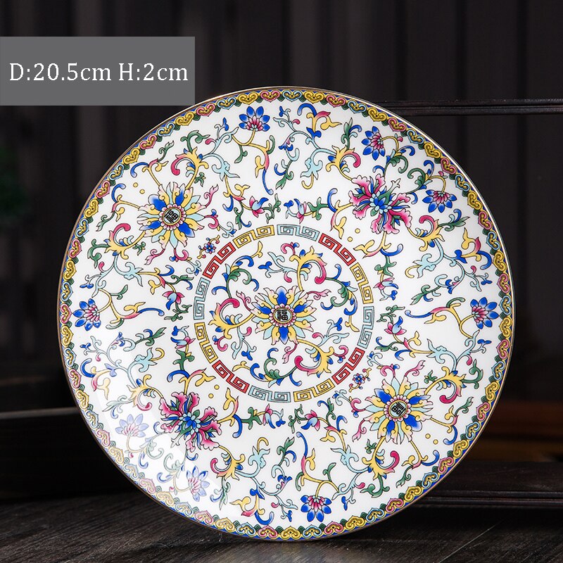 Chinese Ceramic Plates Golden Stroke Enamel Decorative Porcelain Dinner Plate Dinner Steak Pasta Dishes Restaurant Serving Tray: R