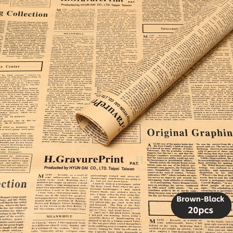 20 Blatt dünnes Geschenkpapier für englische Zeitungen im Vintage-Stil – Geschenkpapier für Blumenstrauß, Bastel- und Kunstwerke: Black