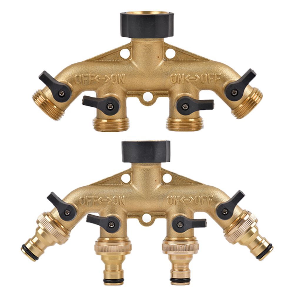 4 Way Brass Garden Hose Splitter Y-Type Watering Tap Connector Distributor For Outdoor Tap and Faucet Garden