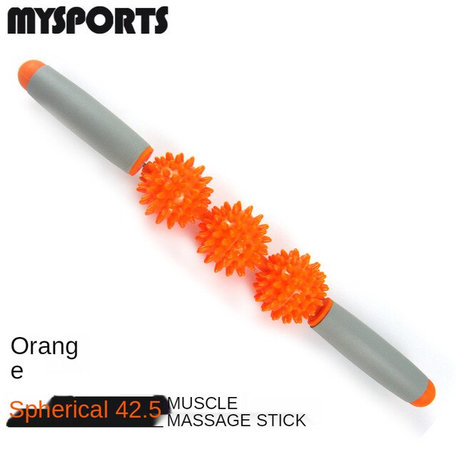 Yoga massage stick roller muscle relaxation shaft spiked club massage roller rolling leg stick fitness stick fascia Rod: 3 balls Orange