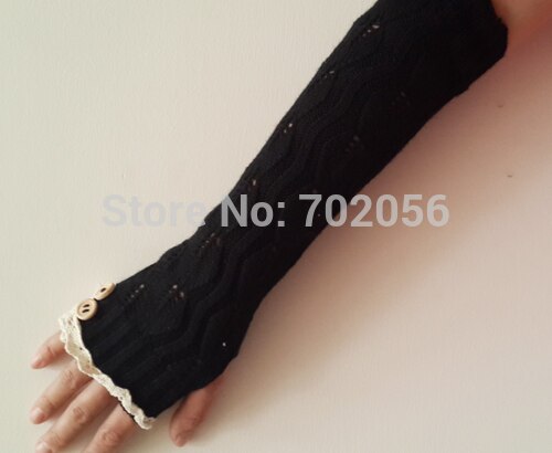 solid Lace knitted Fingerless Gloves Ballet Dance button glove burn out long Arm Warmers 7 colors #3706