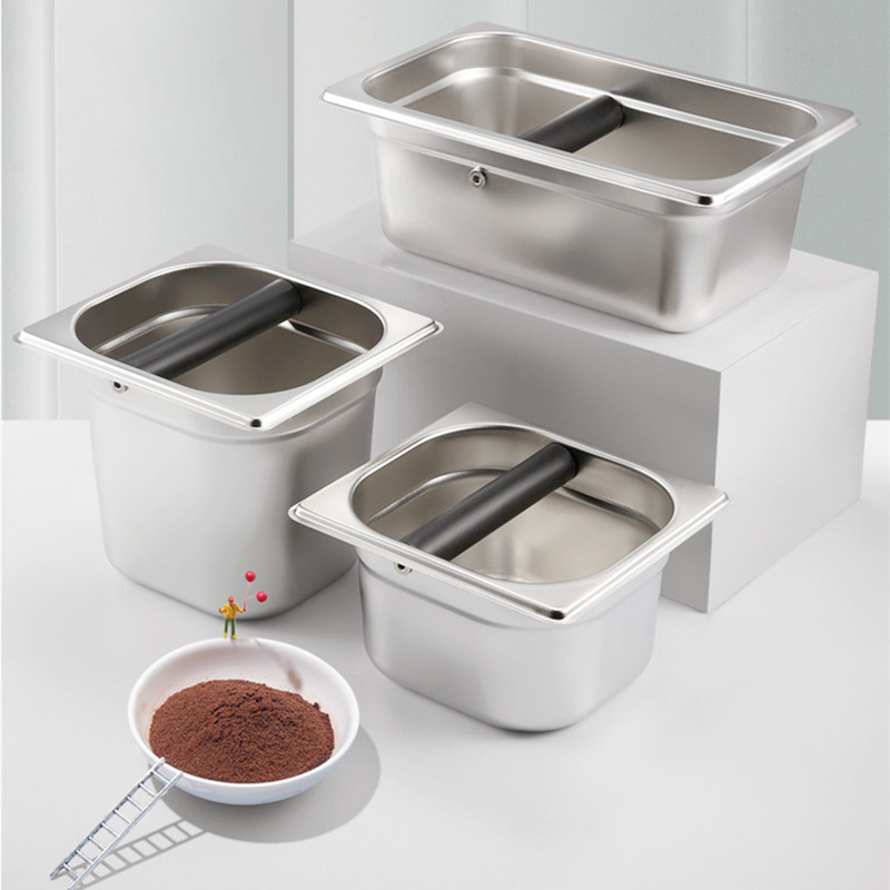 Caja de café de acero inoxidable, cubo de basura Espresso, contenedor de basura para máquina de café, portafiltro, herramientas Barista