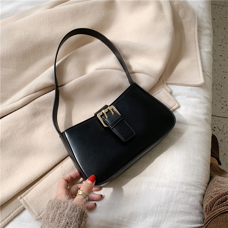 Luxury PU Leather Women Bag Vintage Handbags Baguette Shoulder Bags Casual Mini Evening Clutch Tote Female Simple: Black handbag