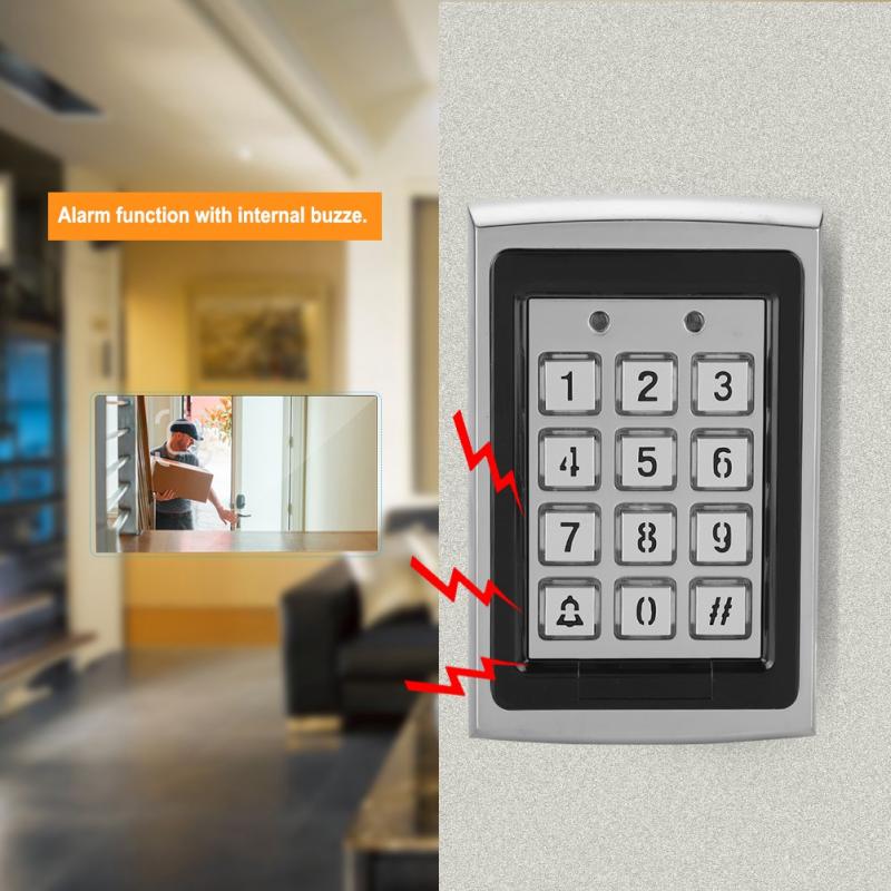 125KHz Top Metal RFID Card Reader Password Door Access Control Keypad with Blue Backlight Alarm Function