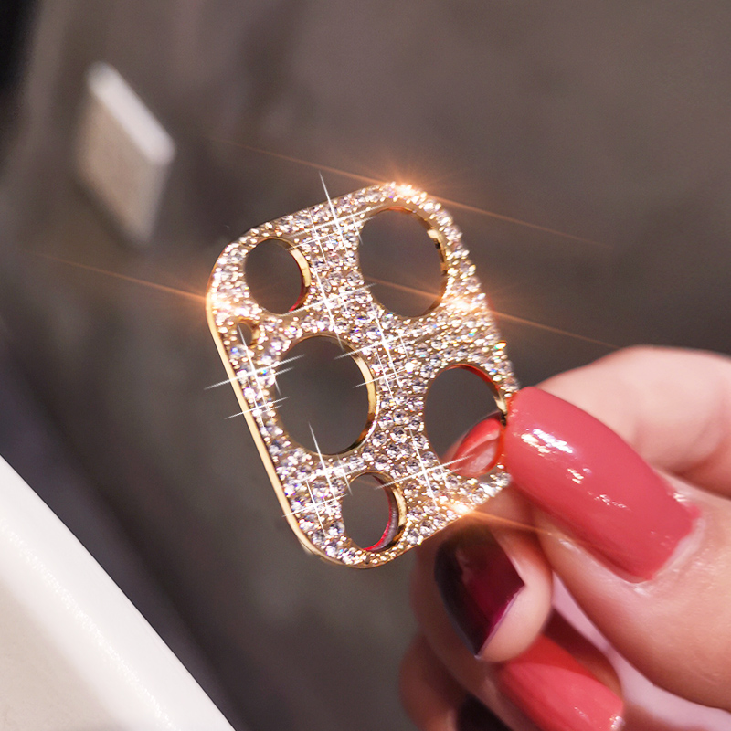 Glänzender Bling-Diamant-Kameraobjektivschutz für iPhone 15 13 12 Mini 11 14 Profi Max, Strass-Glitzer-Metall-Displayschutzfolie: Gold / Bündel 4