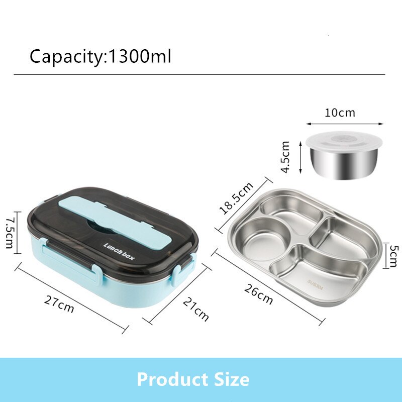 1300ml Stainless Steel 304 Lunch Box With Soup Bowl Leak-Proof Bento Box Dinnerware Set Microwave Adult Student Food Container