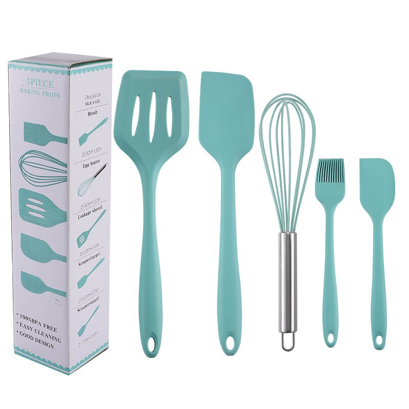 Silicone kitchenware 5-piece silicone kitchenware set kitchen utensils set baking tools: light blue