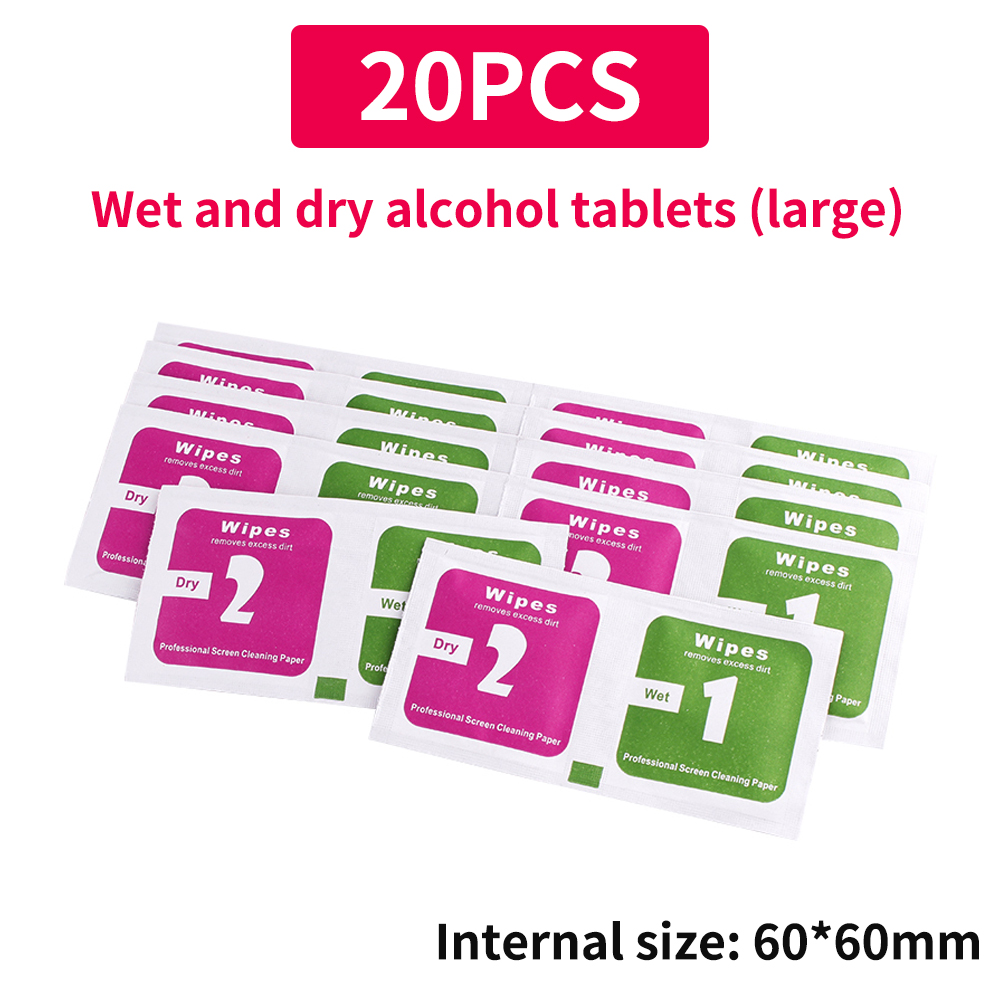 LUXIANZI 50 Uds toallitas húmedas y secas papel de eliminación de polvo para iPhone teléfono lente de cámara pantalla LCD óptica paño de limpieza de vidrio templado: Blanco