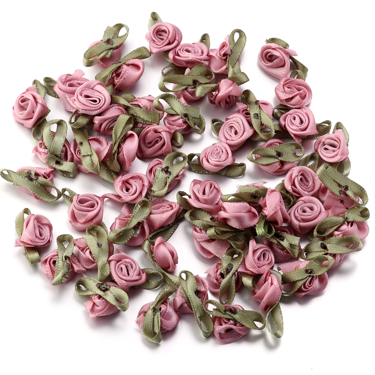Cinta de satén para manualidades, 50 piezas, brotes de rosas de 1,5x2,5 cm, flores con hojas verdes para álbumes de recortes, sombreros, prendas de vestir, suministros de decoración de boda: Cobre envejecido