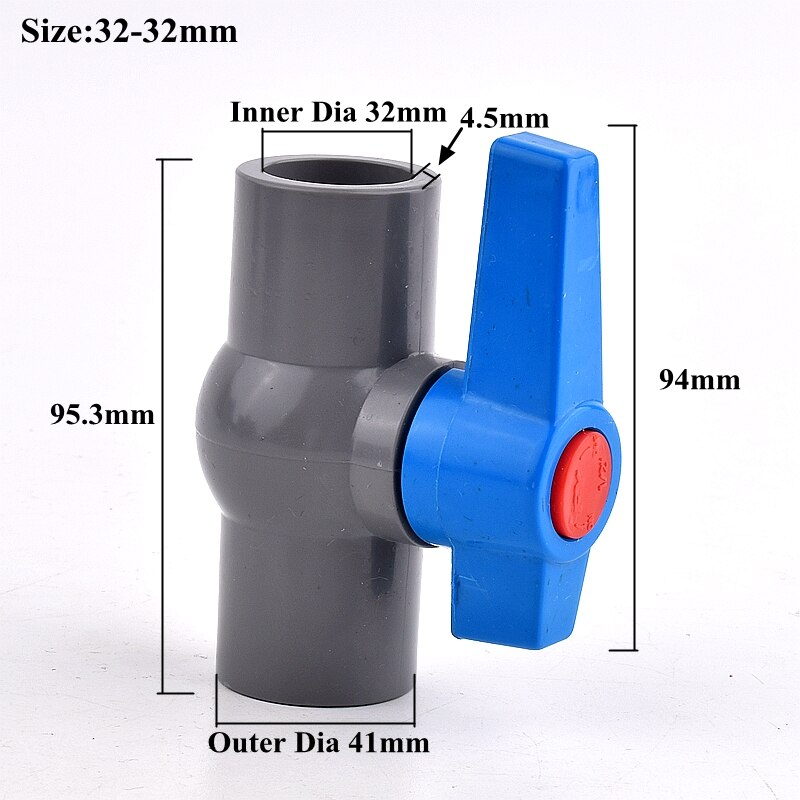 ID 20~63mm PVC Pipe Ball Valve, Aquarium Fish Tank Joint Adapters Garden Watering Irrigation Water Tube Connector Pipe Switch: Silver
