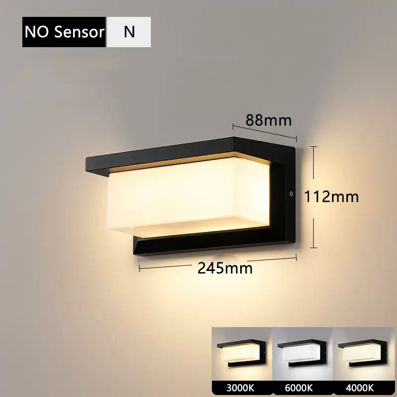 Vandtæt væglampe med  ip65 bevægelsessensorer, led-udendørslamper,  ac85-265v verandalamper, balkonhavelamper, udendørs væglampe: Lysegrå / Varm hvid