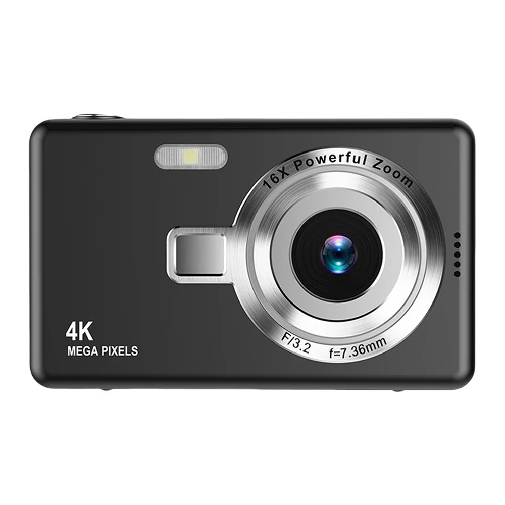 Cámara Digital 4K HD, videocámara para niños, cámara de fotos instantánea antivibración para exteriores, cámaras compactas con Zoom 16x para fotografía de principiantes: Negro