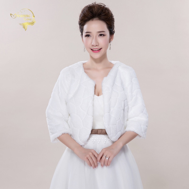 3/4 Lange Mouwen Bridal Wraps Bolero Bruid Winter Bruiloft Boleros Dikke Warme Faux Fur Jas Jas Huwelijk Accessoires