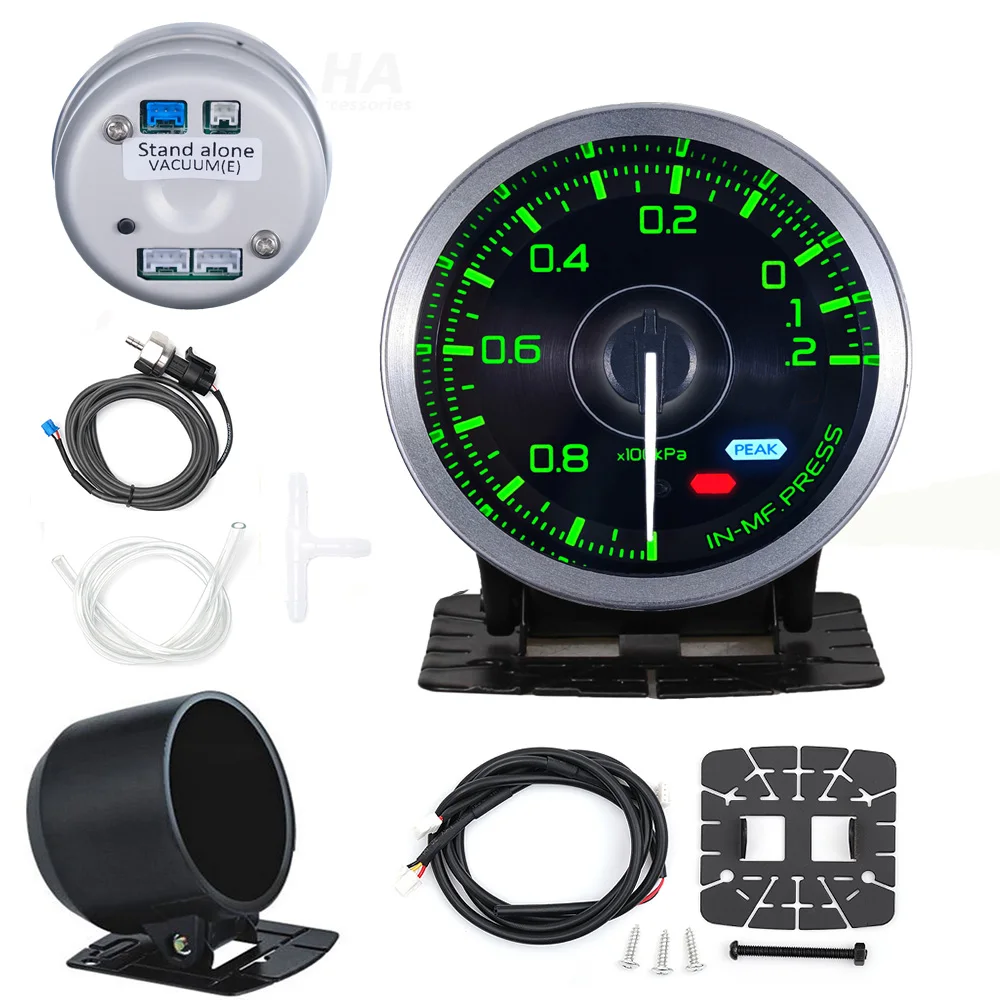 Ha tilbehør 60mm automatisk måler 7 farve def i advance  a1 olietryk turbo boost egt udstødningstemperatur omdrejningstæller vand olietemperatur: Brun