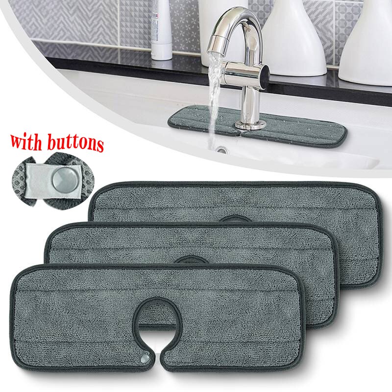 Kitchen Faucet Absorbent Mat With Buttons Sink Splash Guard Microfiber Drying Pad Countertop Protector for Kitchen Bathroom