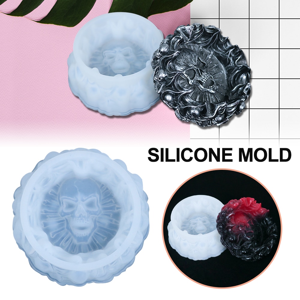 Molde Cenicero de silicona con forma de Calavera, resina, portavelas, molde de fundición, epoxi