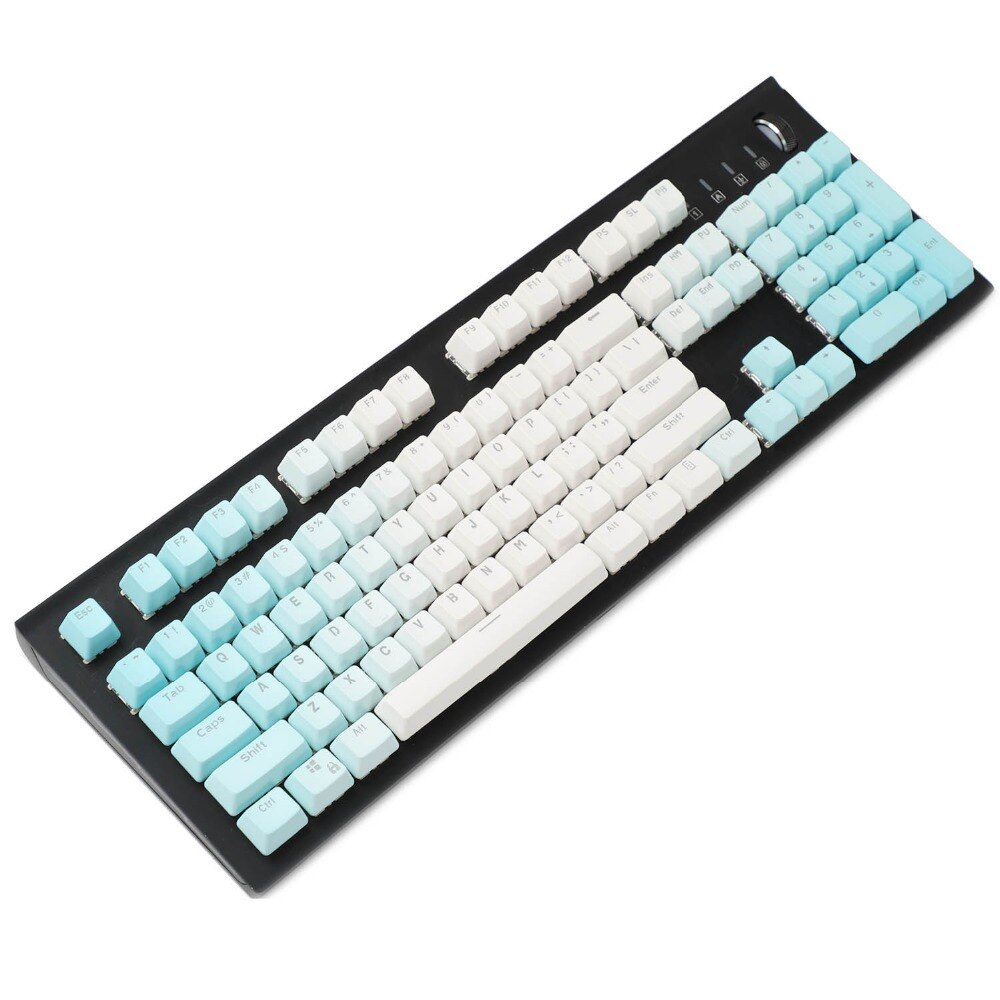 104 pbt keycap tofarvet gennemskinneligt keycap sæt med puller kompatibel med cherry mx mekanisk tastatur: Blå til hvid