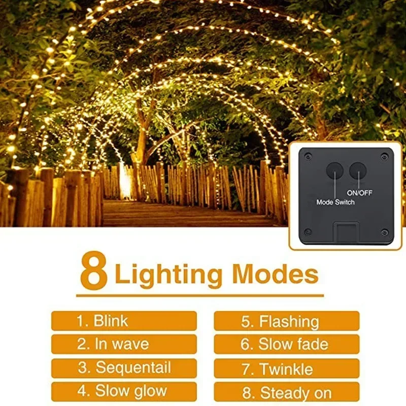 50/100/200 LED Solar- Licht Außen Lampe Schnur für Weihnachten Halloween Party Wasserdichte Lichterkette Garten Girlande