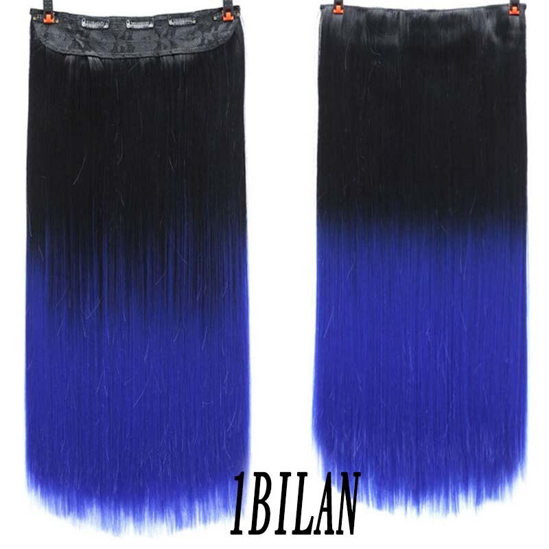 Xuangunag 5 klipp lange rett kvinner clip in hair extensions naturlig silkeaktig rett hår extension the gradient color: 1 bilan
