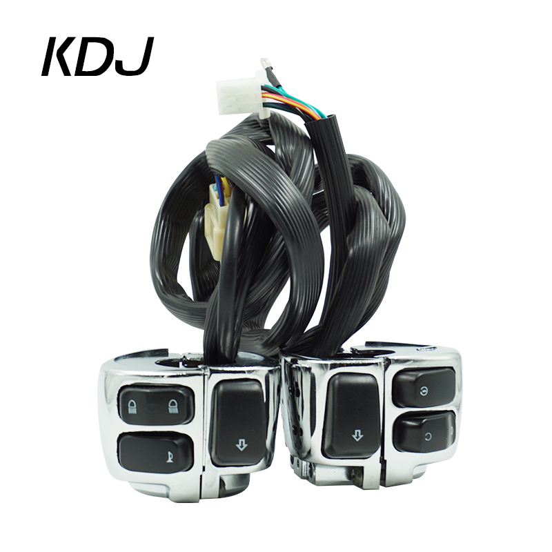 1 Pair Chrome Motorcycle 1"25mm Handlebar Control Switch With Wiring Harness For Harley Headlight Turn Signal Horn Button switch