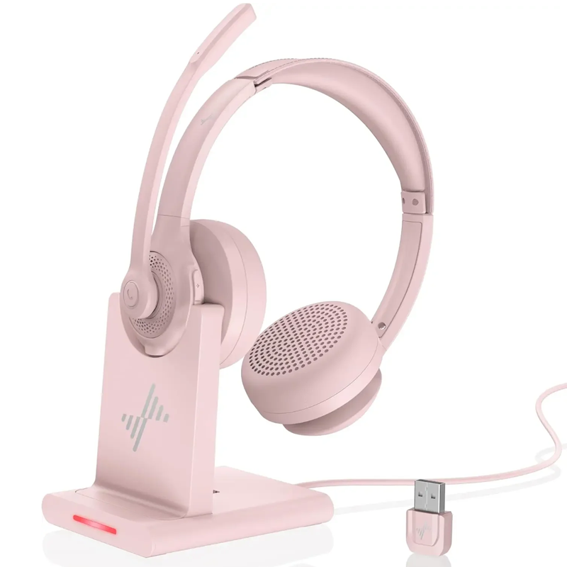 JIAMQISHI Wireless Headset with Mic for Work Bluetooth V5.2 Headphones with AI Noise Cancelling Mic USB Dongle for Laptop,PC: Yellow