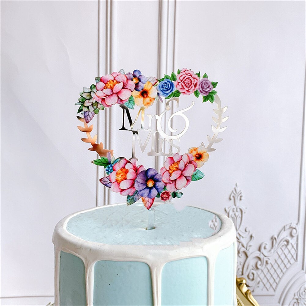 Bloemen Gelukkige Verjaardag Cake Topper Acryl Bruiloft Valentijnsdag Cake Toppers Voor Vrouwen Meisjes Verjaardag Partij Taart Decoraties