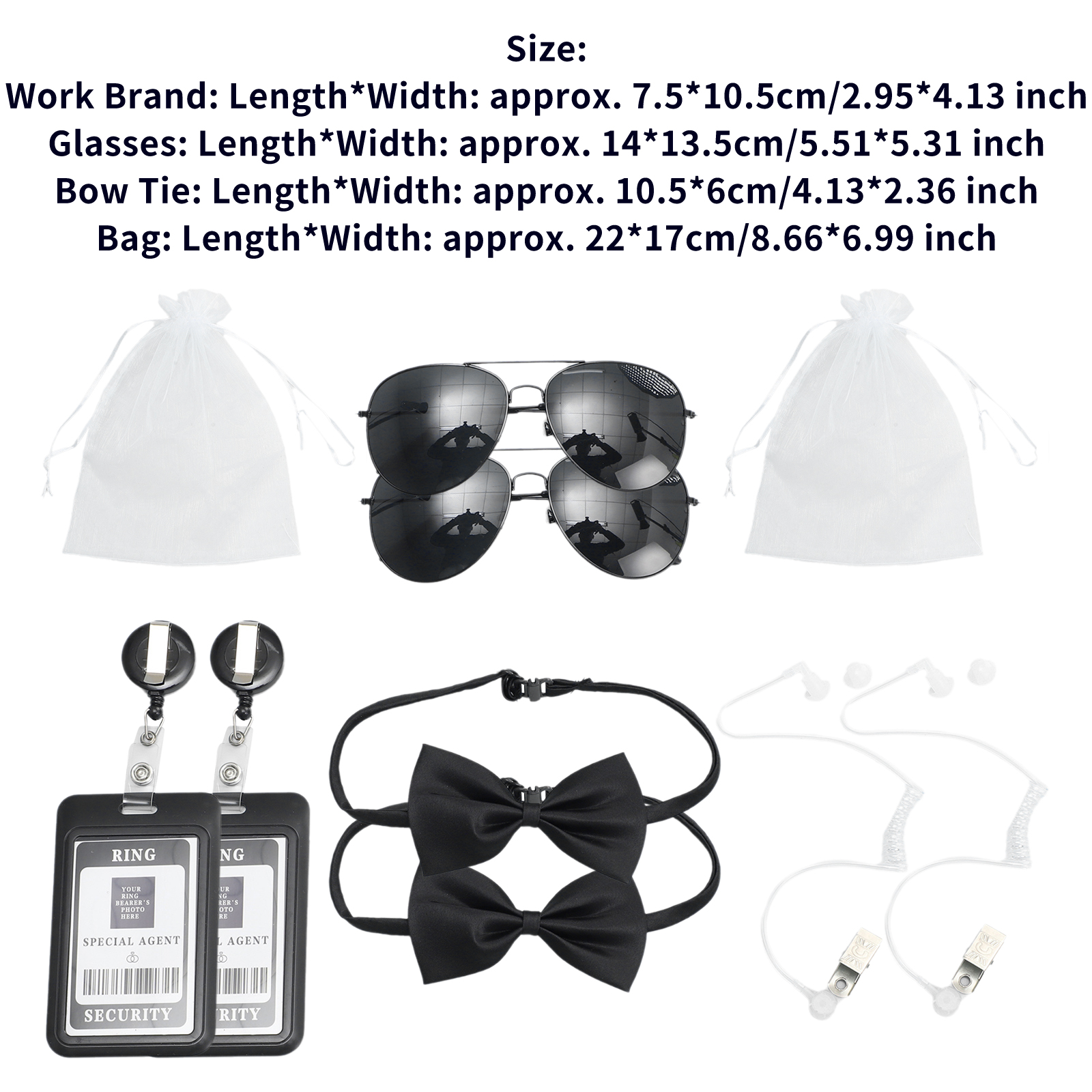 Set di accessori per agenti Cravatta Tappi per le orecchie Occhiali da lavoro di marca Cappello Servizio di sicurezza segreto Costume per adolescenti Adulti Gioco cosplay Festa: Blu