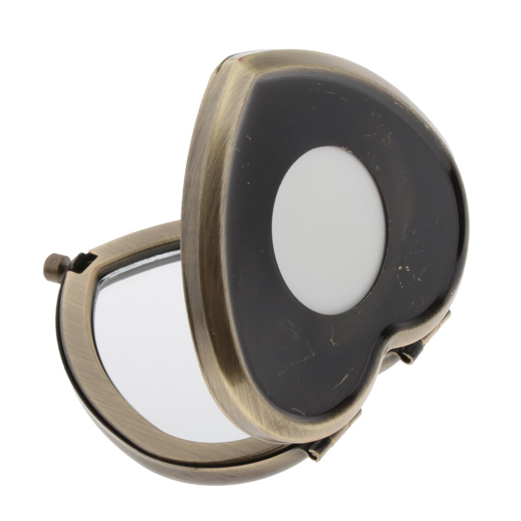 Two Sided Heart shaped Compact Mirror With Metal Frame, 2x Magnification and 1x True View Make Up Mirror