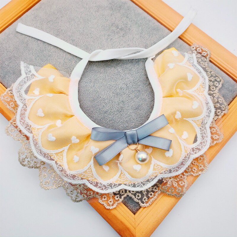 Pet Lace Bib Cat Dog Photography Props Rabbit Collar Bell Accessories Saliva Towel Pearl Pendant Adjustable: 1 / XS