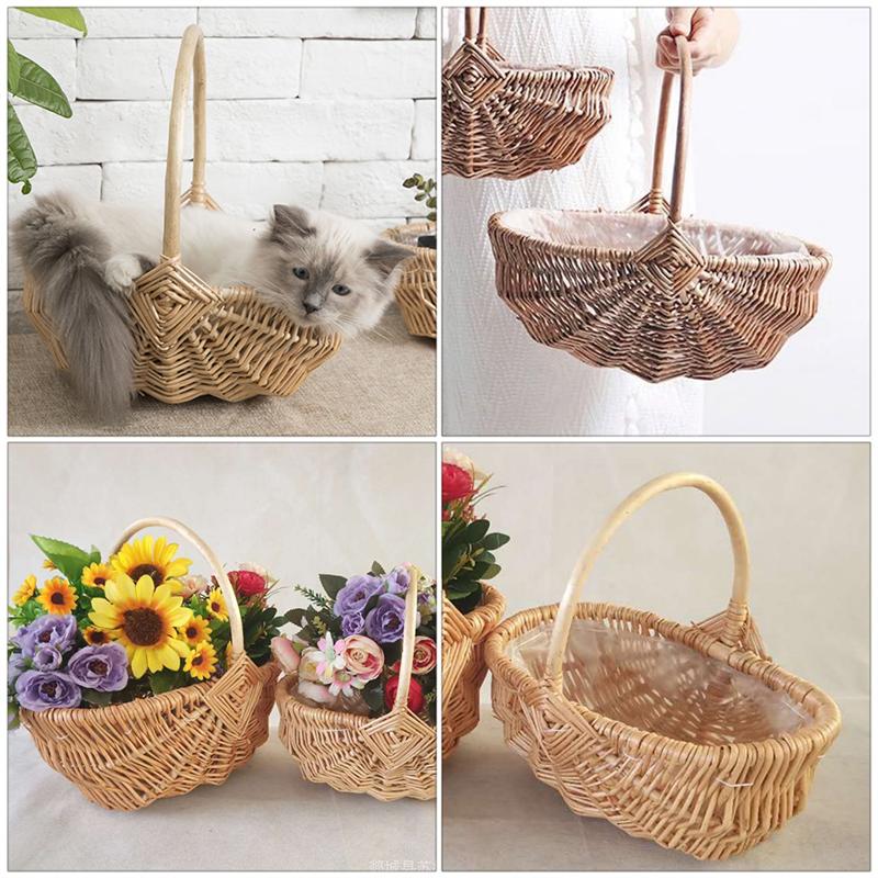 1pc Hand Knitting Wooden Basket Fruit Bread Vegetable Basket Easter Egg Basket