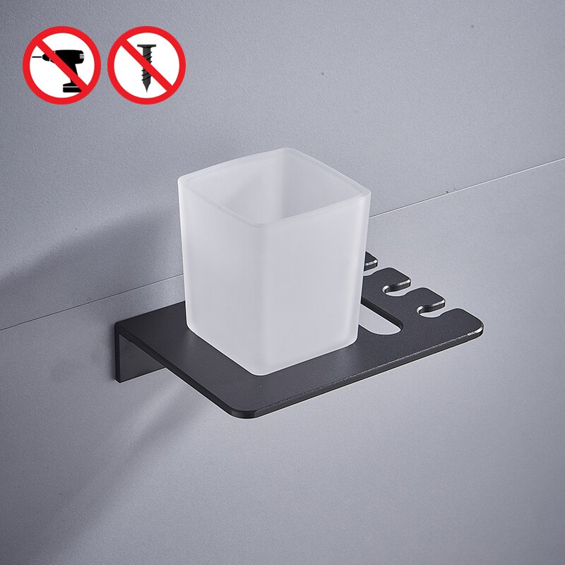Porte-gobelet de salle de bain noir sans poinçon, porte-brosse à dents, accessoires de salle de bain multifonctions, porte-gobelet mural en métal ML6037: Black Single Cup